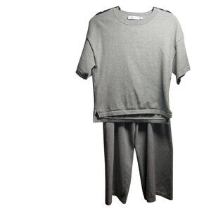 Greylin Anthropologie Paige Heather Gray Knit Tee w/Wide Leg Pant Preppy Sz XS
